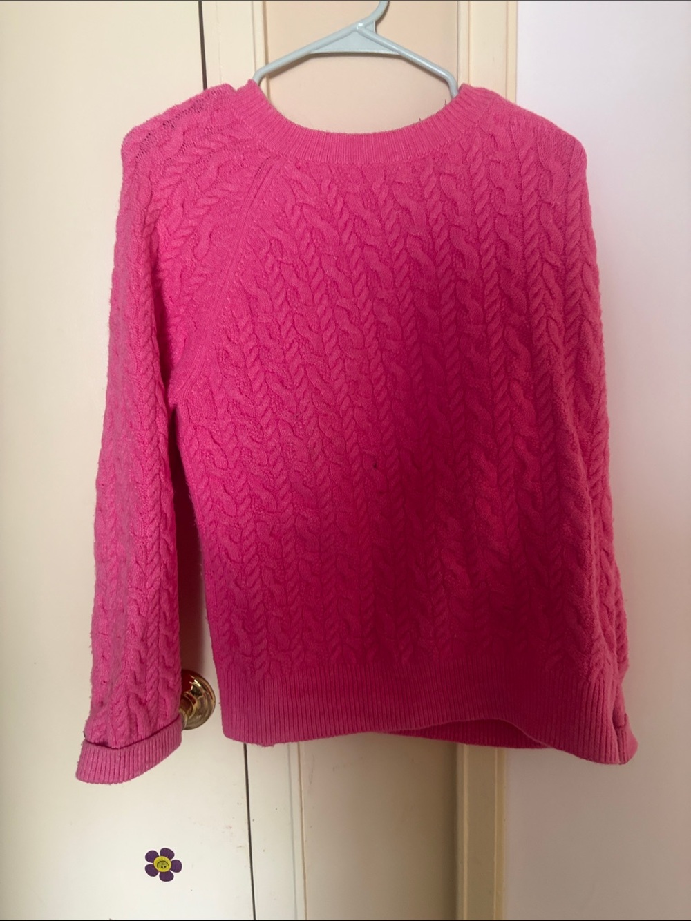 Classic Cable Crewneck Sweater — Hot Pink